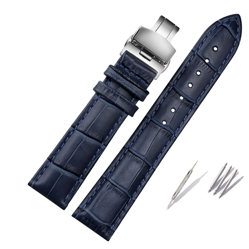 Dark blue watch strap for Rossini Omega watchband with Butterfly Clasp sized in 16mm 18mm 19mm 20mm 21 22mm 23mm watch band