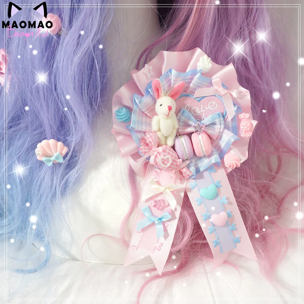 

Blue Pink Candy LOVE Rabbit Hand Made Badge Ap GIRL'S Brooch Hair Accessories Harajuku Lolita Barrettes