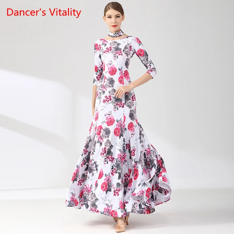 Waltz Dance Costume Fashion Round Neck Halter Skirt Female Adult Ballroom Dance Professional Competition Clothes Dancing Wear