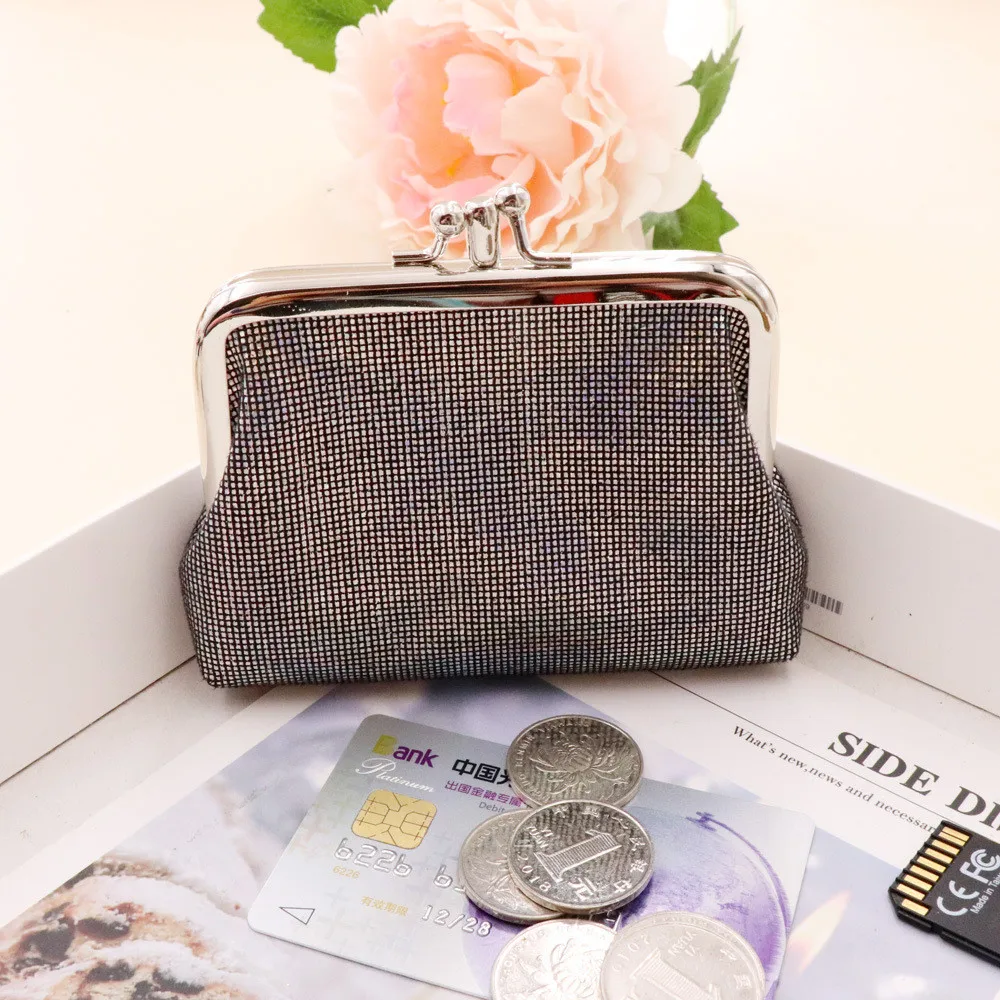 Retro Double Layer Bright Grid Short Wallet Creative Card Holder Mini Coin Purse For Women Wallet Hasp Clutch Bag Women'S Purses