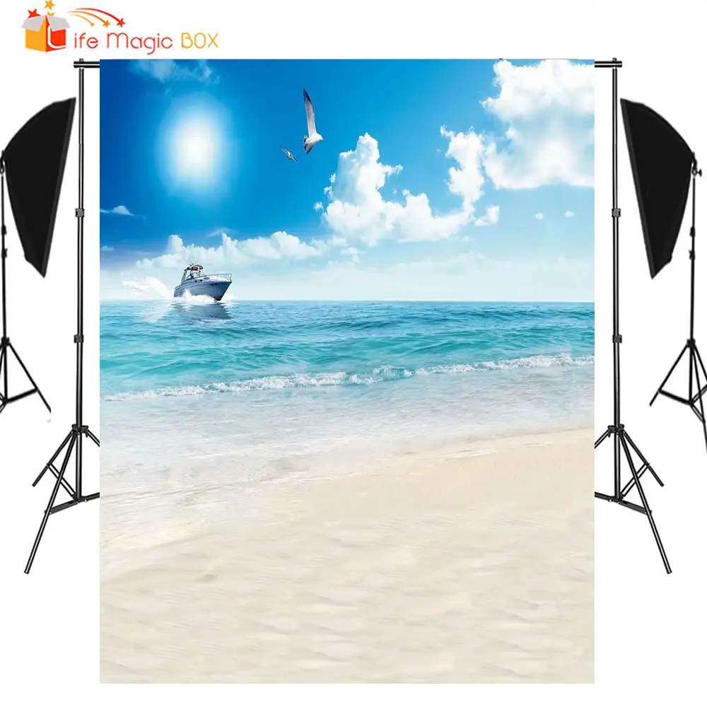 LIFE MAGIC BOX Wedding Photography Backdrop Wave Seagull Beach Birthday Party Photo Background