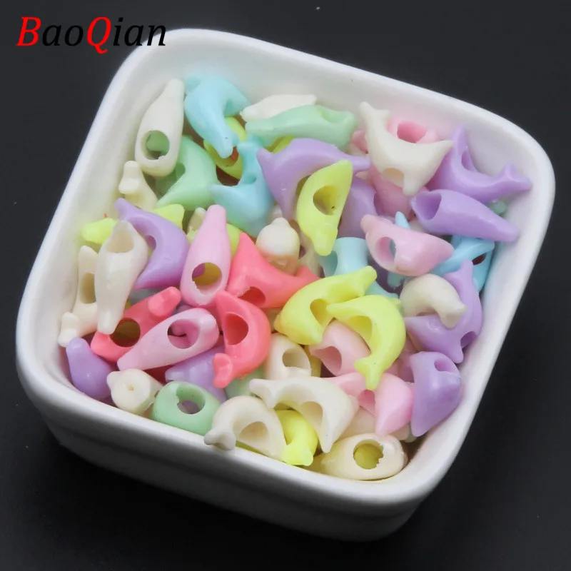 50pcs Cute Dolphin Acrylic Beads DIY Candy Color Marine Animal Beads Making Necklace Bracelet Jewelry Accessories 10x14mm