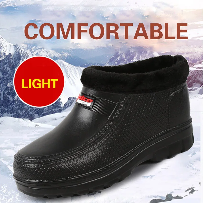 Rain Boots Man Rubber Boots Fashion Ankle Boots Round Toe Plarform Boots Outdoor Non-slip Slip on Rain Shoes Men Fishing Boots