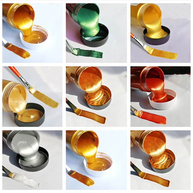 

250ml 500ml Metal Acrylic Paint Waterproof and Fading Statue Coloring Art Painting Pigment DIY Wall Painting Pigment Gold Paint