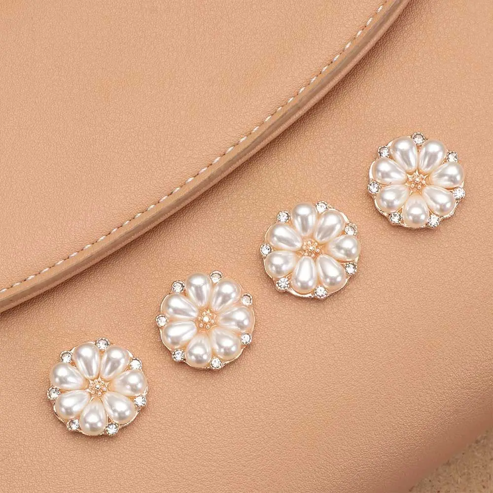 10PCS/Pack Sparkling Pearl Rhinestone Buttons Flower-shaped Crystal Button Headwear Accessories Apparel Sewing DIY Craft