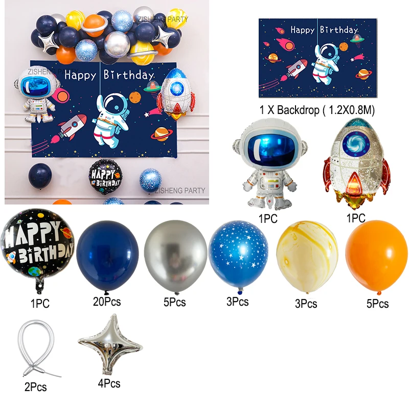 Outer Space Balloon Garland Kit Arch Moon Rocket Astronaut Foil Helium Balloons For Galaxy Theme Boy Kids Birthday Party Decor