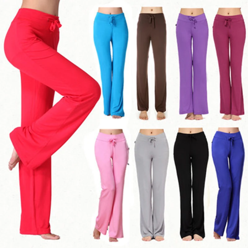 

Women Solid Color High Waist Drawstring Wide Leg Long Pants Yoga Dance Trousers Wide Leg for yoga running jogging gymnastics