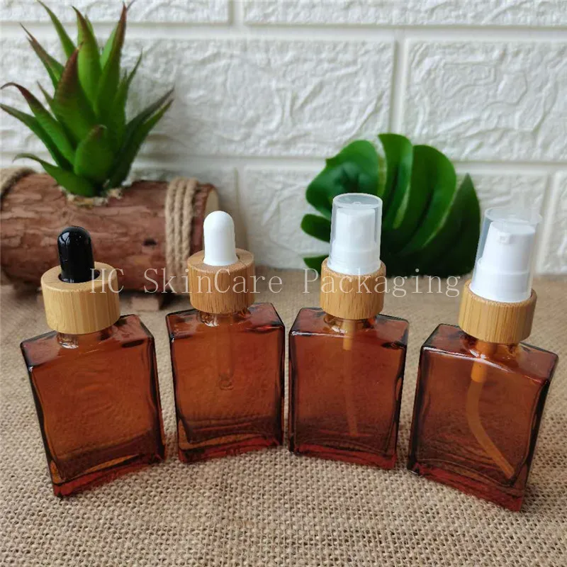 

30ml Amber Bottle Glass Aromatherapy Liquid Dropper Bottles Square Essential Oil Bottle Brown Press Spray Perfume Bottle