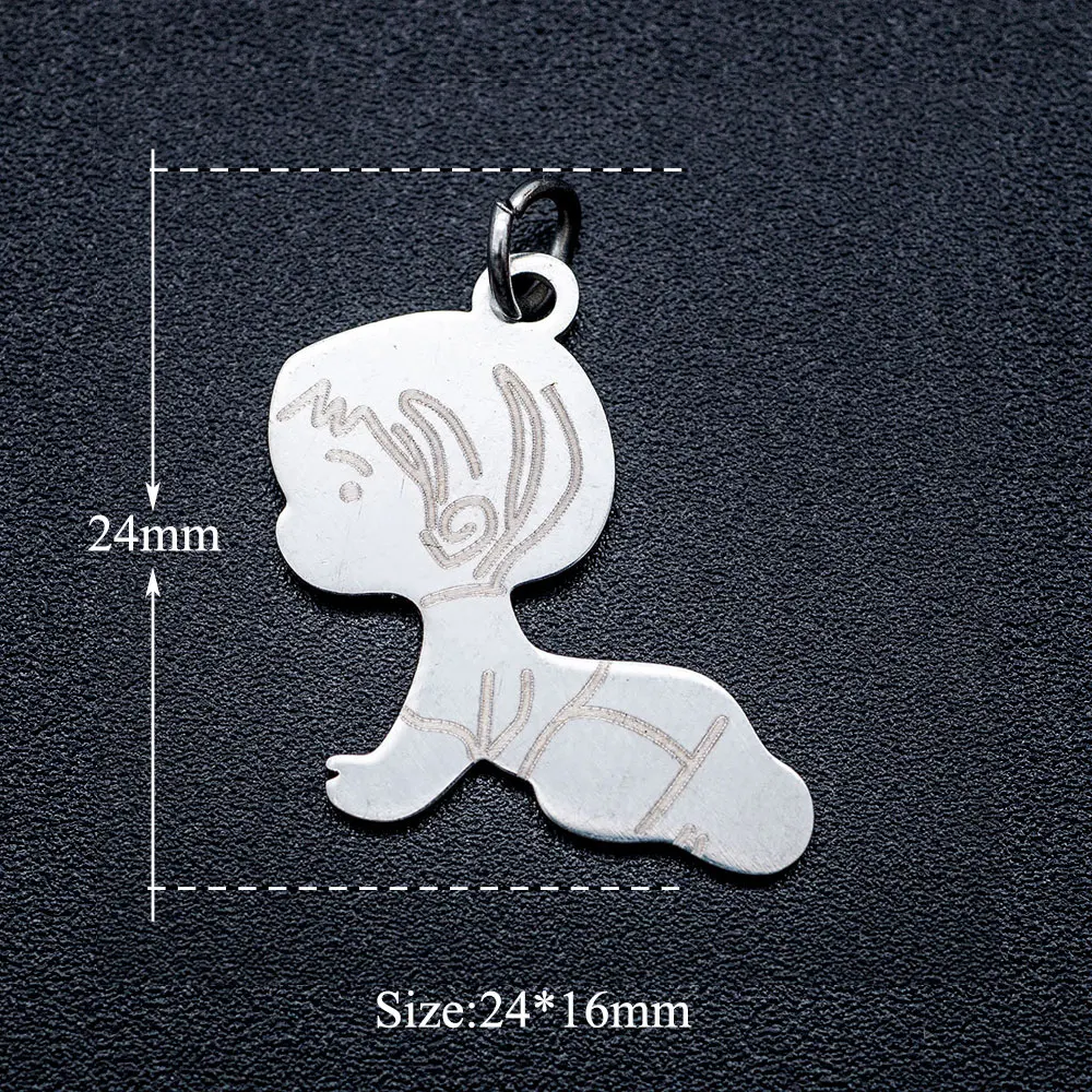 10pcs/lot 316L Stainless Steel Etched Baby Girl Boy Sole DIY Charm Palm Crown Heart Necklace Pendant Wholesale Jewelry Finding