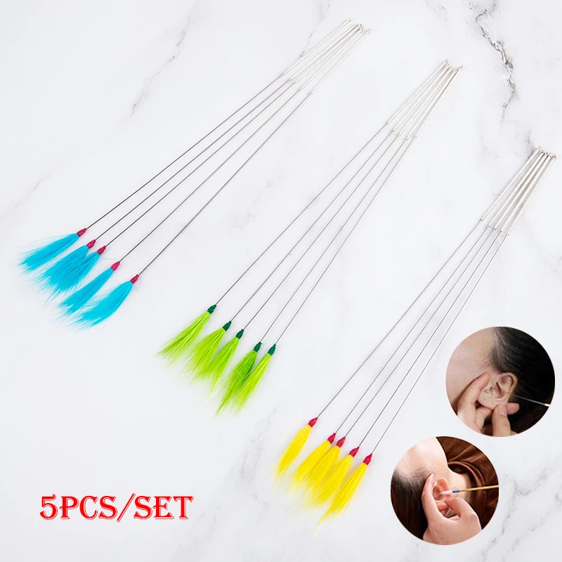 5Pcs Spoon Cleaner Stick Feather Earpick Health Care Wax Remover Curette Adult Ear Dig Tools