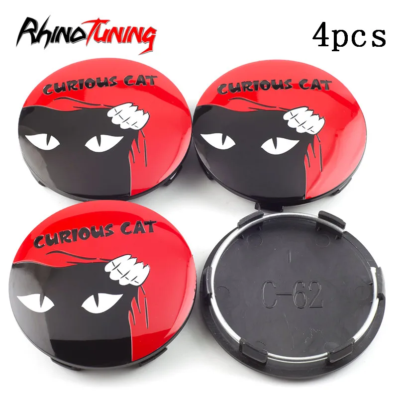 4pcs 62mm 58mm For Rays Volk Racing Car Wheel center Caps Curious Cat Wheels Hubcaps Cover for rims Auto Accessories A-Flat Type