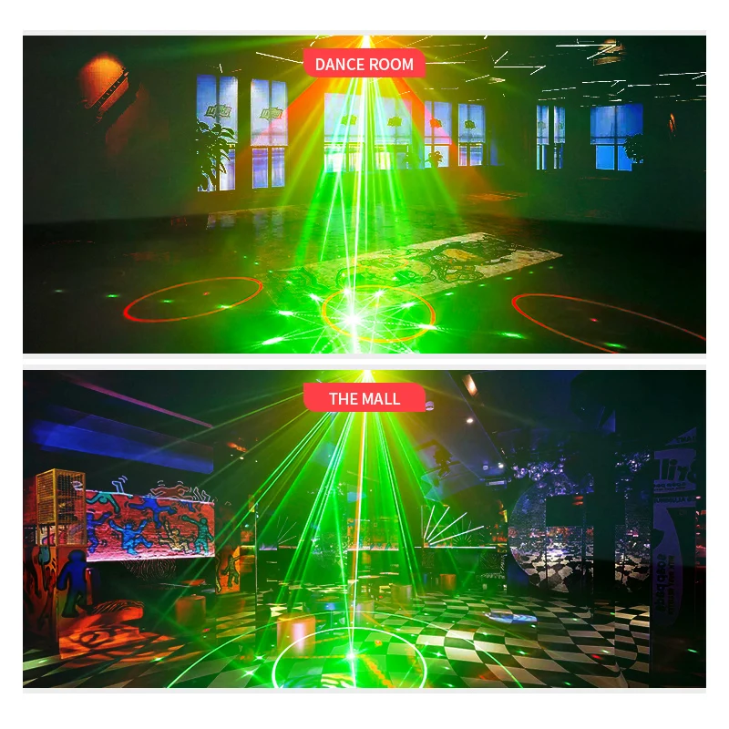 OURFENG LED Stage Lights 6 Holes 64 Patterns Laser Stage Lamp Disco Bar Flash KTV Mini Christmas Projector