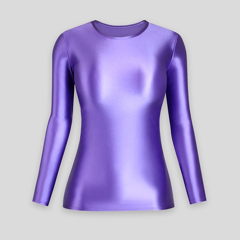 Satin Glossy Long Sleeve Top Shirt Tight Sexy Silky Smooth Tights Oil Shiny Top Bikini Sports Versatile Yoga Sportswear Fitness