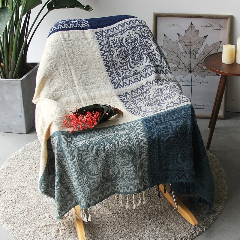 

Ins Retro Sofa Decor Towel, Mediterranean Nepal Plaid, Patchwork Throw Blanket, Heavy Sofa Cover, Bedspread, 220x260cm