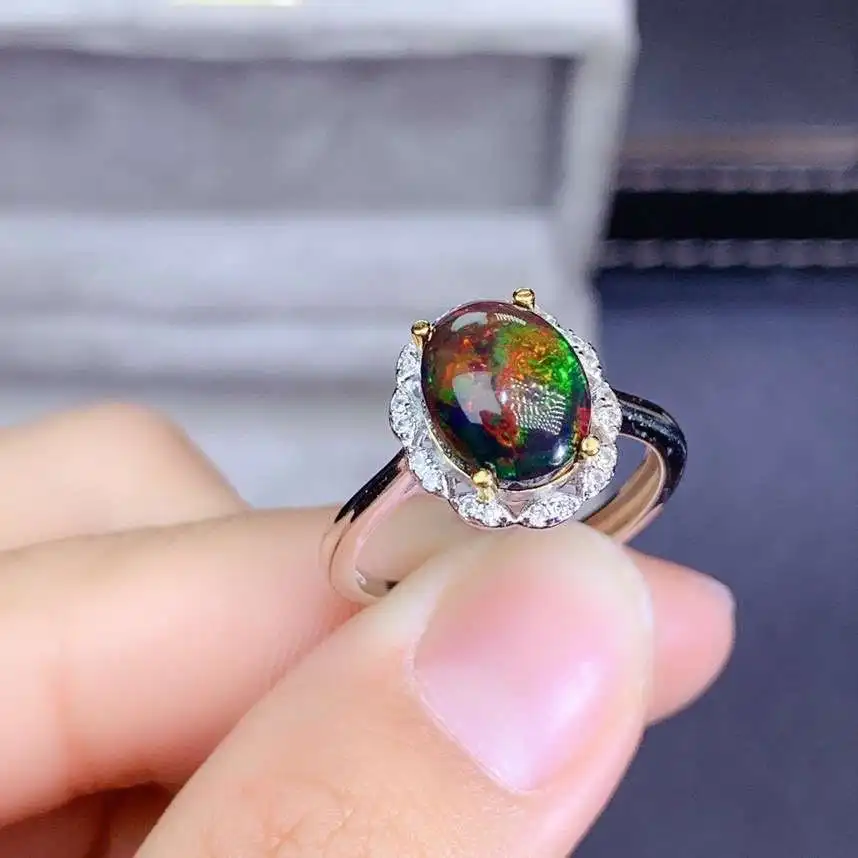 

KJJEAXCMY fine jewelry S925 sterling silver inlaid natural black opal new girl vintage ring support test Chinese style