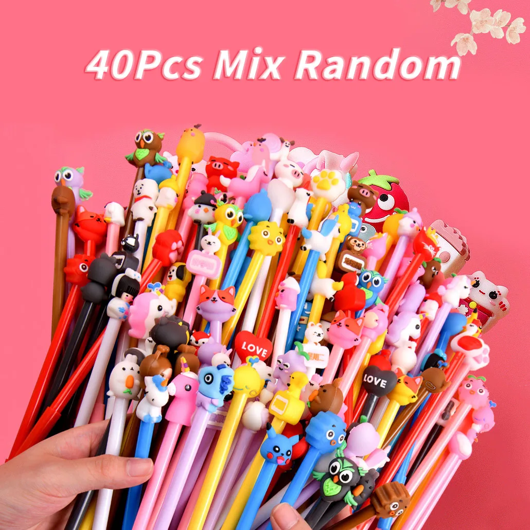 40Pcs/Lot Cute Cartoon Gel Pen 0.5mm Black Ink Kawaii Pens Student Writing Neutral Pen Stationery Office School Supplies Gifts