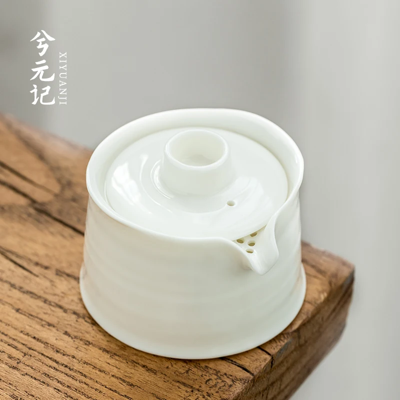 |suet jade porcelain hand grasp pot hand throwing ceramic tureen small single single cup with cover kung fu tea bowl