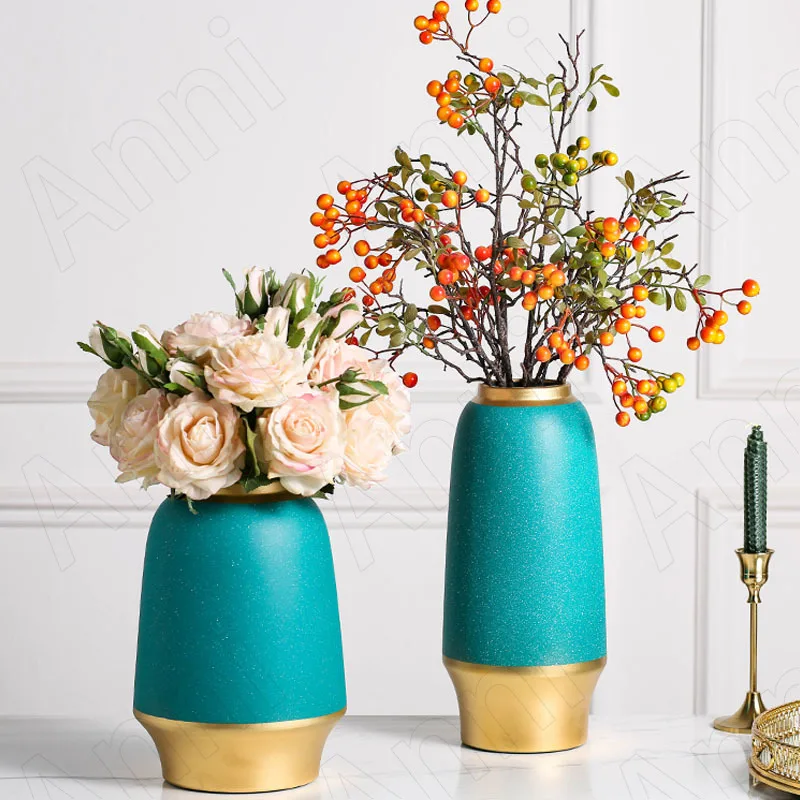 

Golden Stroke Ceramic Vase European Simple Tall Floor Vases for Living Room Color Glaze Flower Pots Decorative Home Decoration