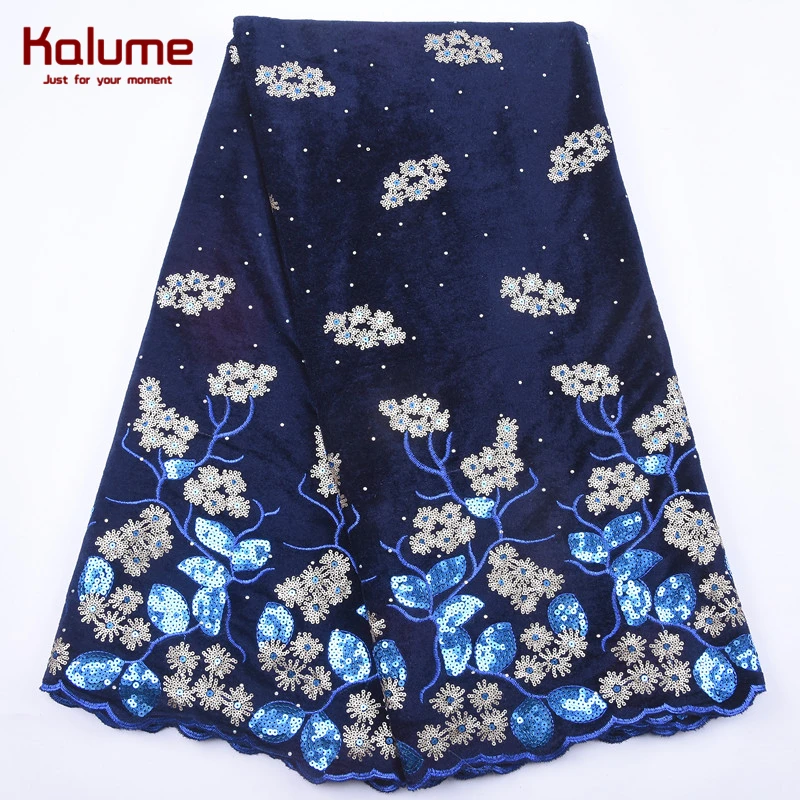 Kalume Latest Velvet African Lace Fabric High Quality French Lace Soft Nigerian Lace Fabric With Sequins For Wedding Party 2012