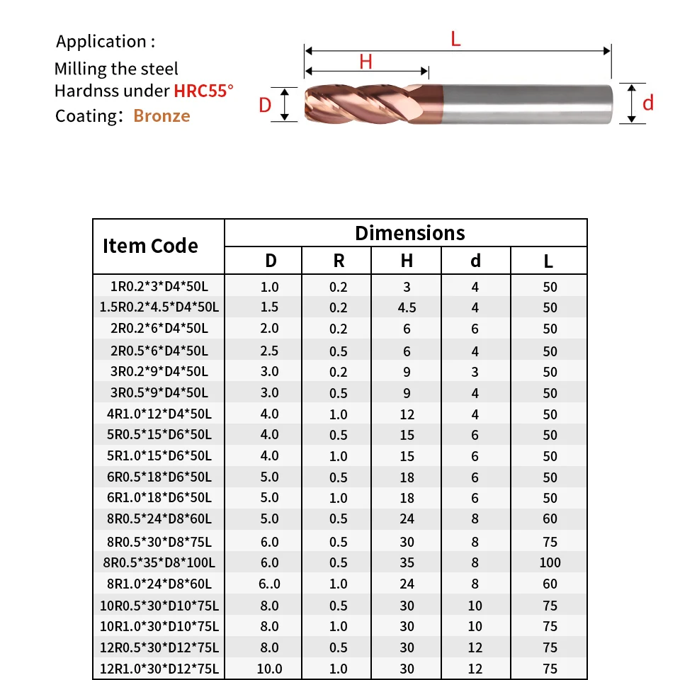 Hrc55/65 carboneto de bull nose end mill 4 flautas cortador de moagem para o revestimento da liga do metal router bits ferramentas de corte de aço