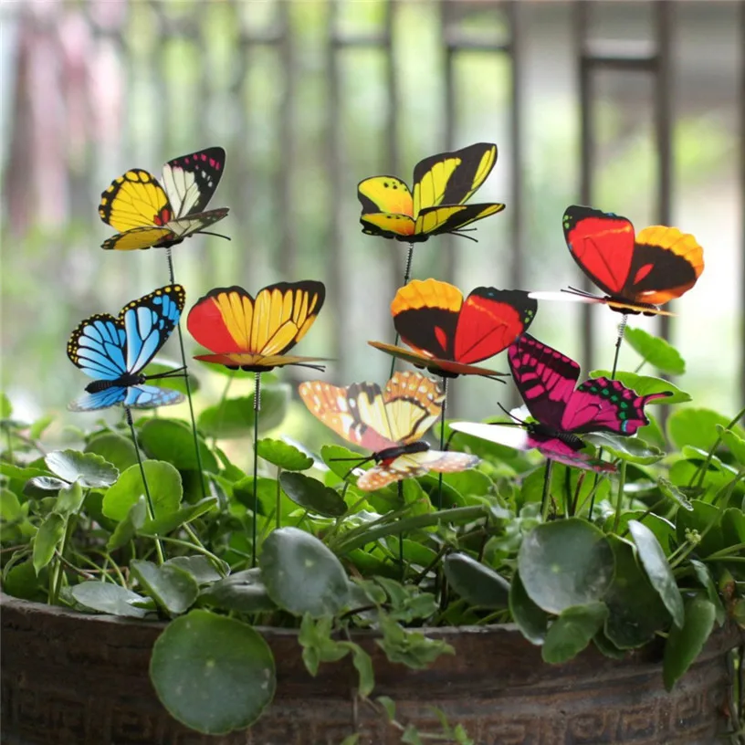 50Pcs Bunch Butterflies Garden Yard Planter Colorful Whimsical Butterfly Stakes Decoracion Outdoor Decor Flower Pots Decoration