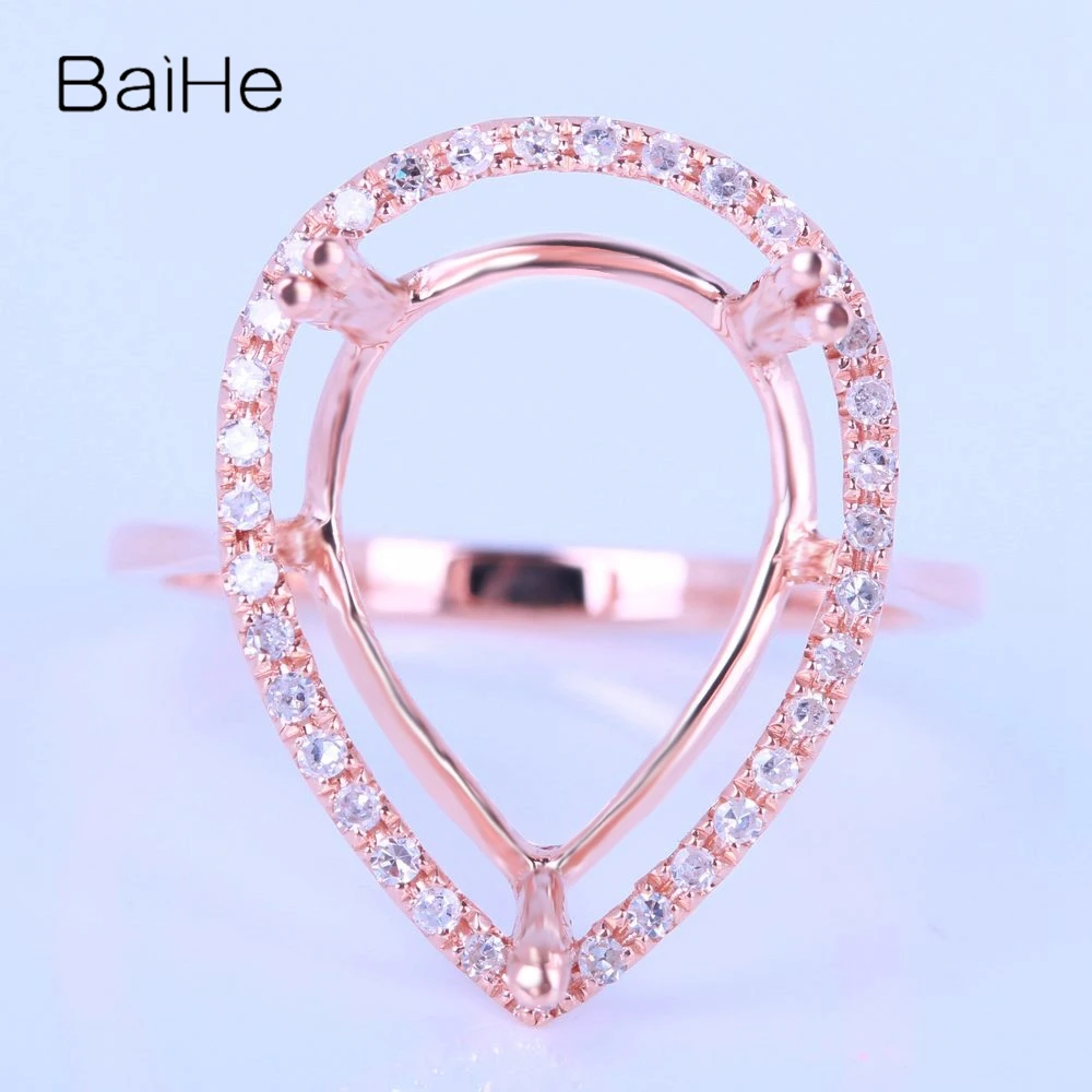 

BAIHE Solid 14K Rose Gold Pear Wedding Women Cute/Romantic Fine Jewelry Elegant unique Semi Mount Gift Ring