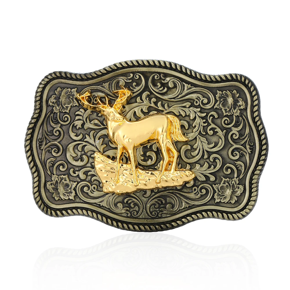 

Western cowboy zinc alloy two-tone deer belt buckle