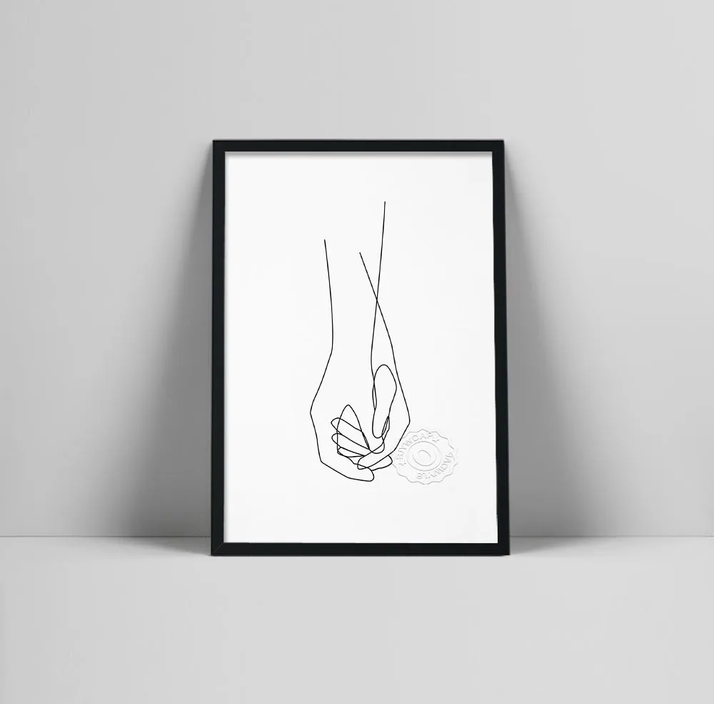Hand poster, Line drawing print, Holding hands art, Printable wall art, Couple abstract print, Black and white aketctic artworkh