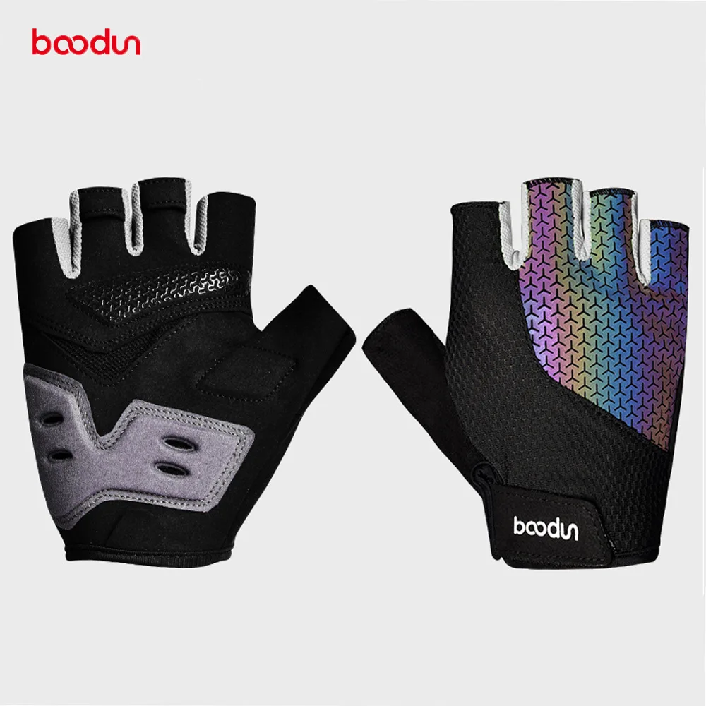 Boodun Shockproof Luminous Cycling Half Finger Gloves Light Reflective Outdoor Sport Mittens MTB Road Bike Racing Dazzle Glove