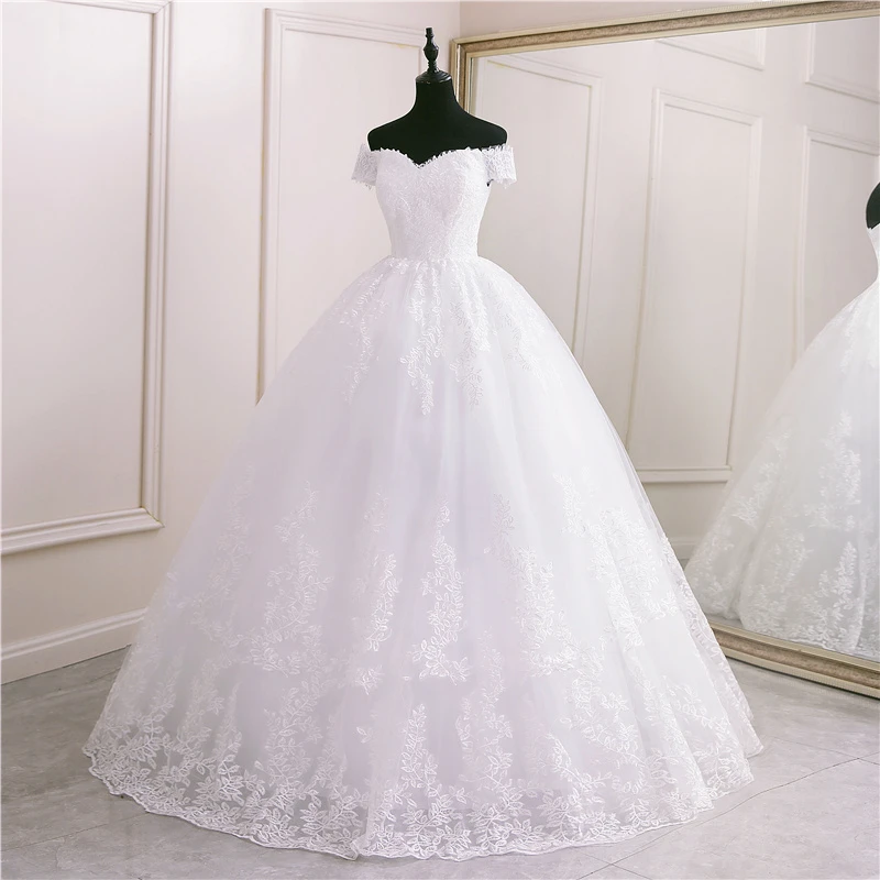 Customized Real Video New White Ivory Elegant Ball Gown Off Shoulder Wedding Dresses for brides Lace Sweetheart with Long lace