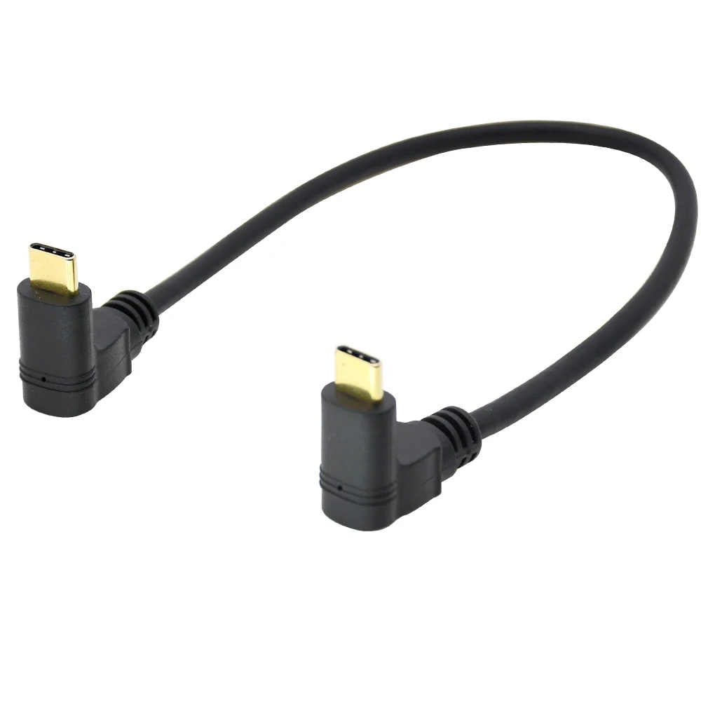 USB3.1 GEN2 10Gbps usb c cable gold plated connector 90 degree angle type-c male to type c male data and fast charge cable  1ft