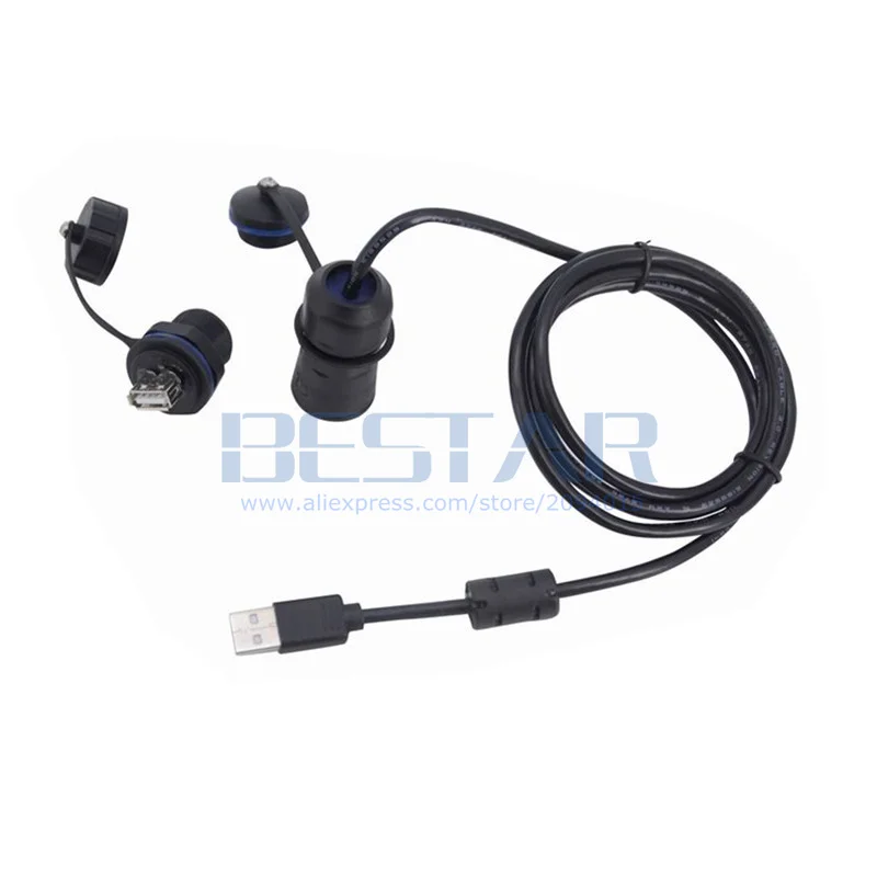 USB 2.0 Extension Cable IP68,มาตรฐานอุตสาหกรรมประเภทหญิงหญิงขั้วต่อปลั๊กป้องกันฝุ่นหมวก