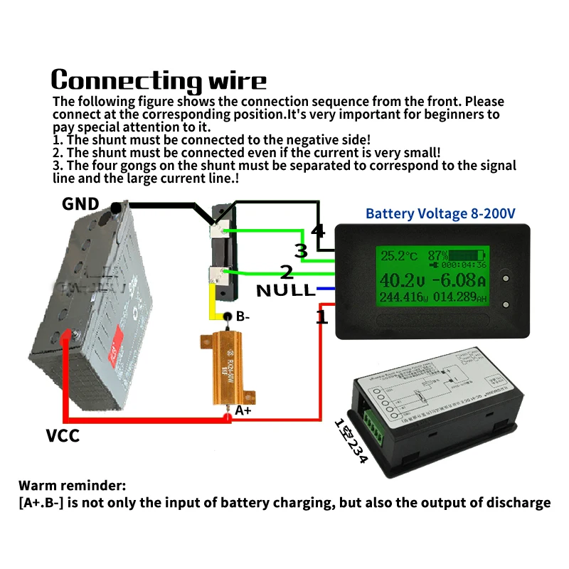 DC Coulomb Meter Battery monitor 200V 200A Lifepo4 lead-acid Li-ion lithium capacity power display 12V 24V 48V 60V 72V Shunt