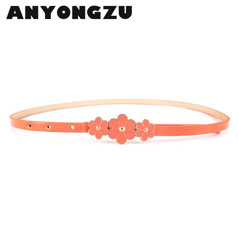 ANYONGZU  Female Candy Color Multi Flower Belt All around Dress Decoration Leisure Plate Buckle Black Green Blue Light Coffee