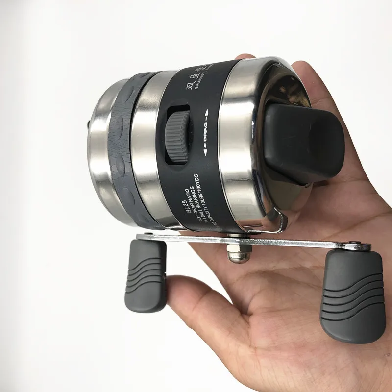 BL25 Fishing Reels for Slingshot Shooting Fish Use Dart Stainless Steel Metal Wheel Closed Fishing Wheel Spinning Fishing Reel