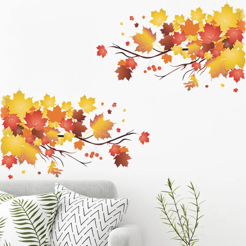 Autumn maple leaf branches bedroom porch home wall background beautification decorative wall stickers self-adhesive wall design