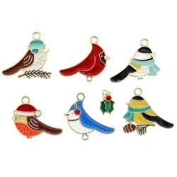 10pcs/lot 25*23mm Cute Animal Enamel Bird Pendant Leaf Charms Kawaii Necklace Bracelet Earring Small DIY Jewelry Findings XL1144