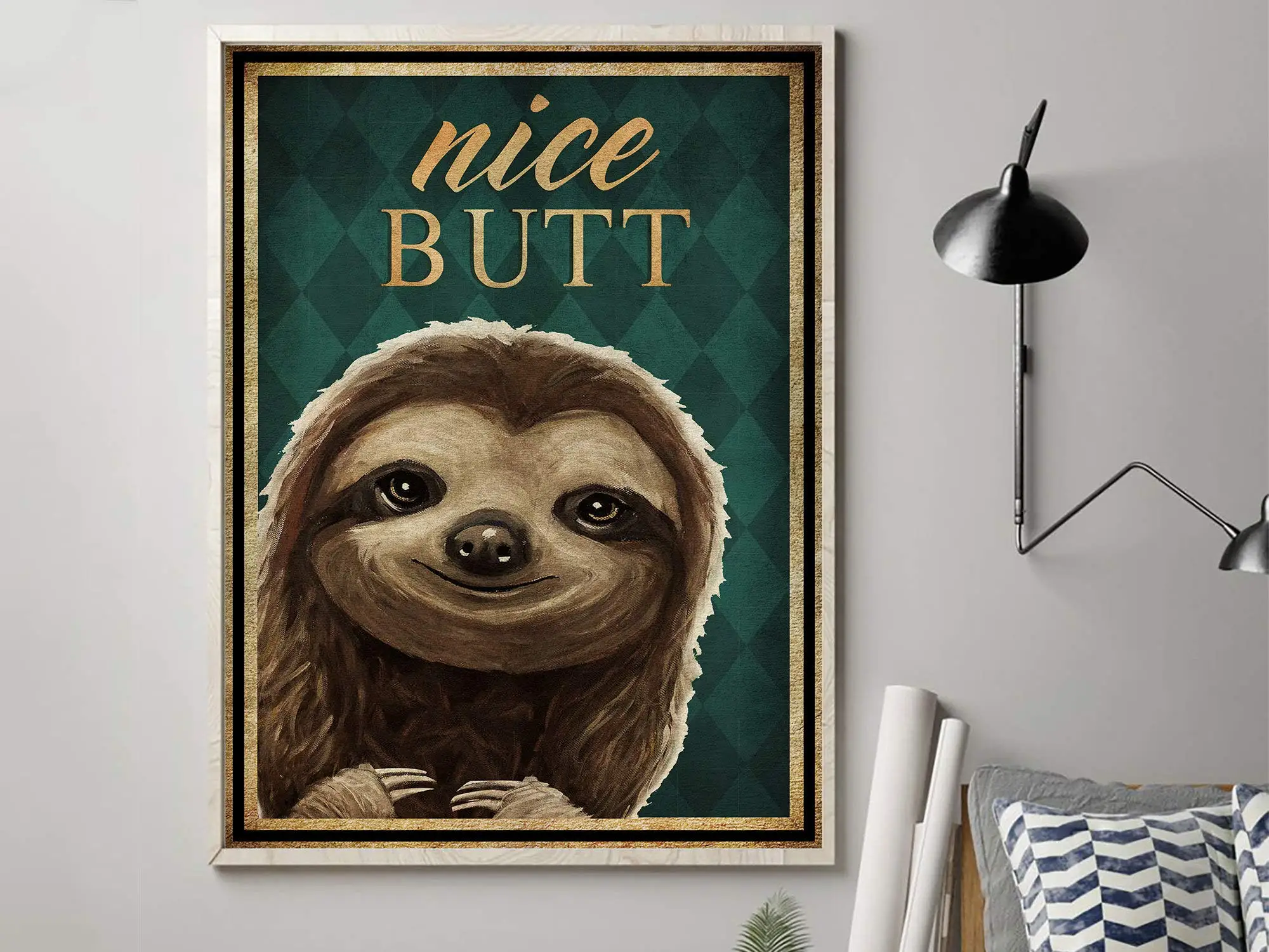 Nice Butt Sloth Poster, Sloth Wall Decoration, Animal Sign for Home, Retro Sloth Art, Print Wall Art, Vintage Poster Gift, Sloth