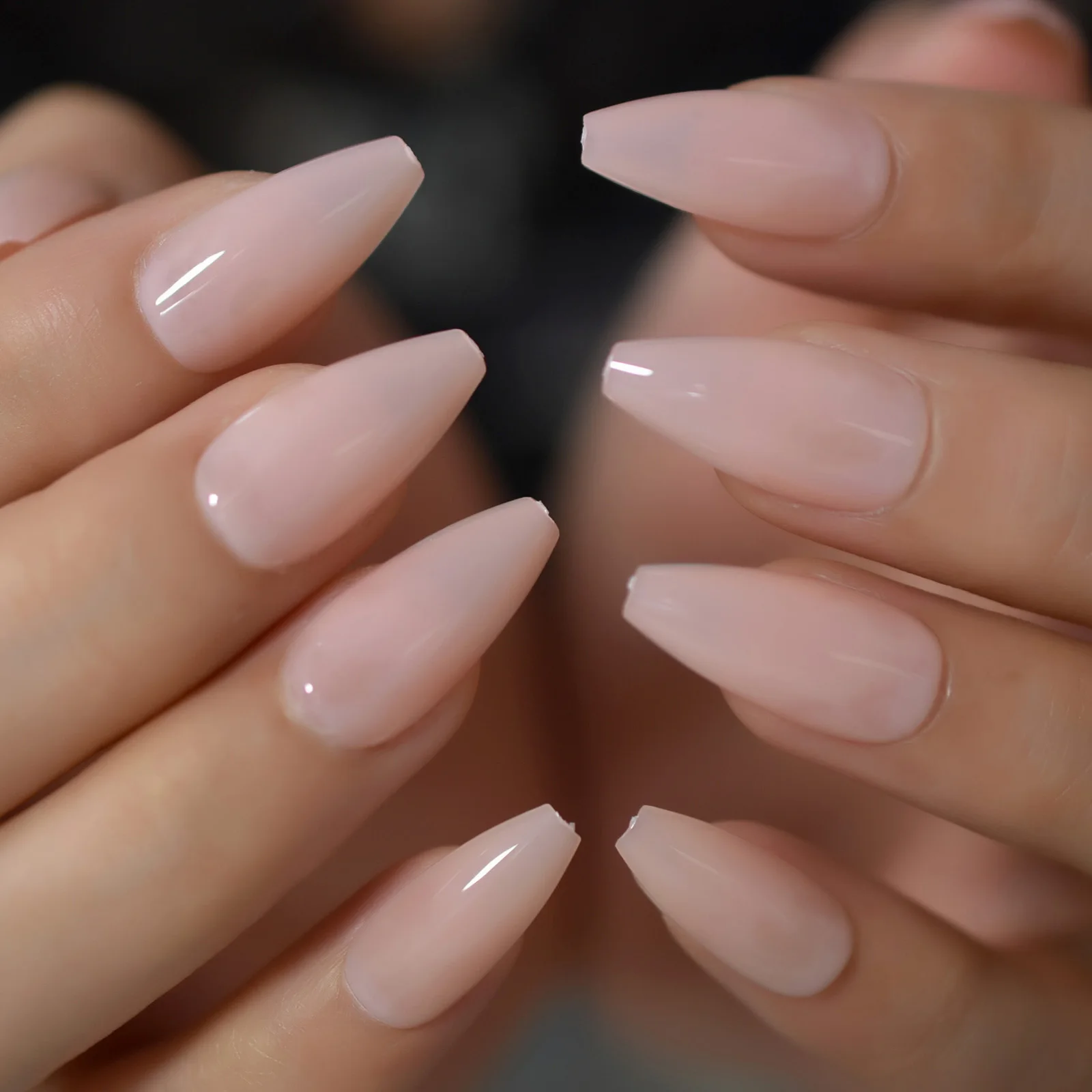 Glossy Gel Nude Pink Full Cover Press On False Nails Medium Coffin Ballet Solid Color Fake Nails Set Long Nail Tips