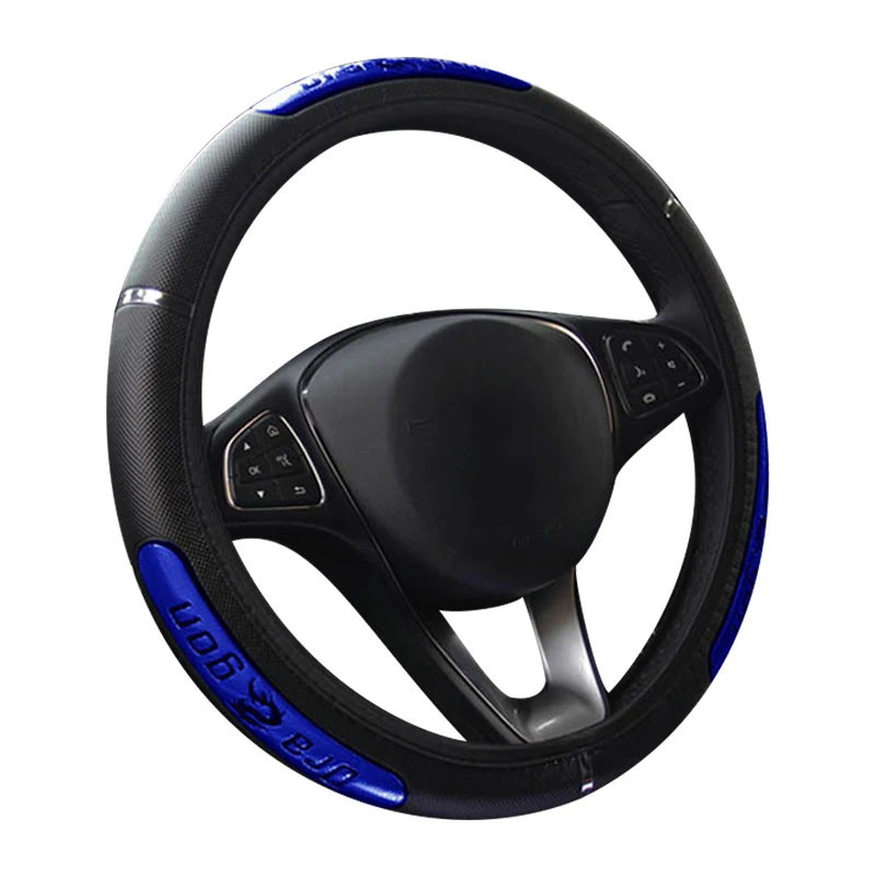 Cubiertas de volante de coche, Protector reflectante de piel sintética, elástico, diseño de dragón chino, 100%