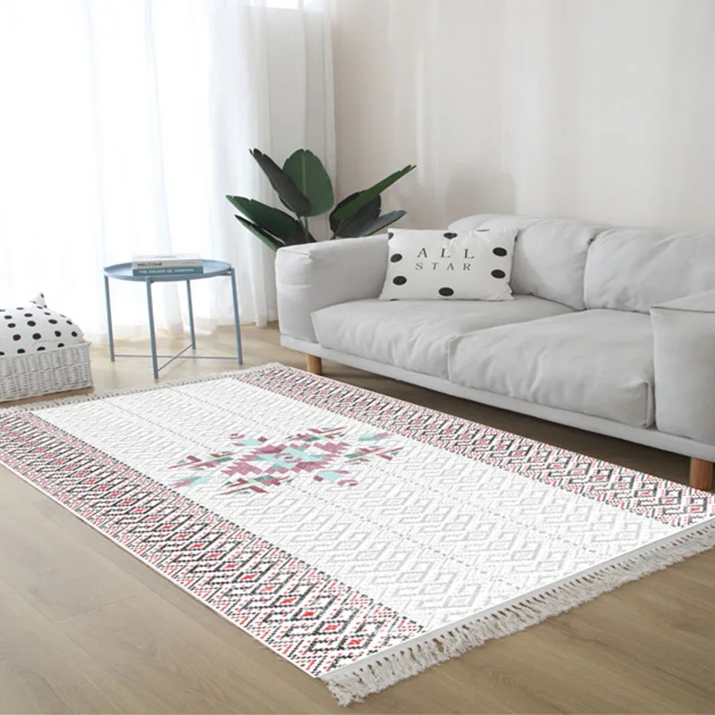 Nordic Cotton Woven Carpets for Living Room Linen Tassel Bedside Bedroom Rug Modern Simple Floor Mat Office Home Decor Washable