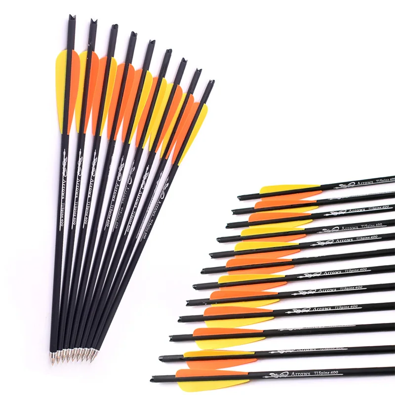 12/24Pcs 16/17/18/20/22 Inches Archery carbon arrows 400 Spine with Orange yellow Feather Crossbow bolts for Hunting Shooting