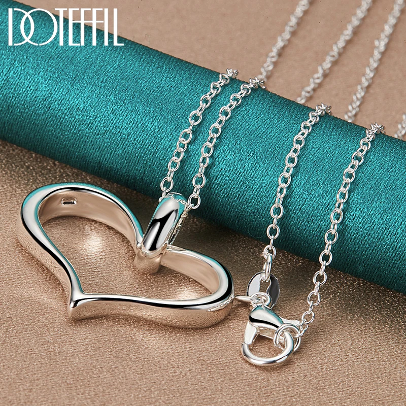 

DOTEFFIL 925 Sterling Silver Heart Pendant Necklace 16-30 Inch Chain For Woman Fashion Wedding Engagement Party Charm Jewelry