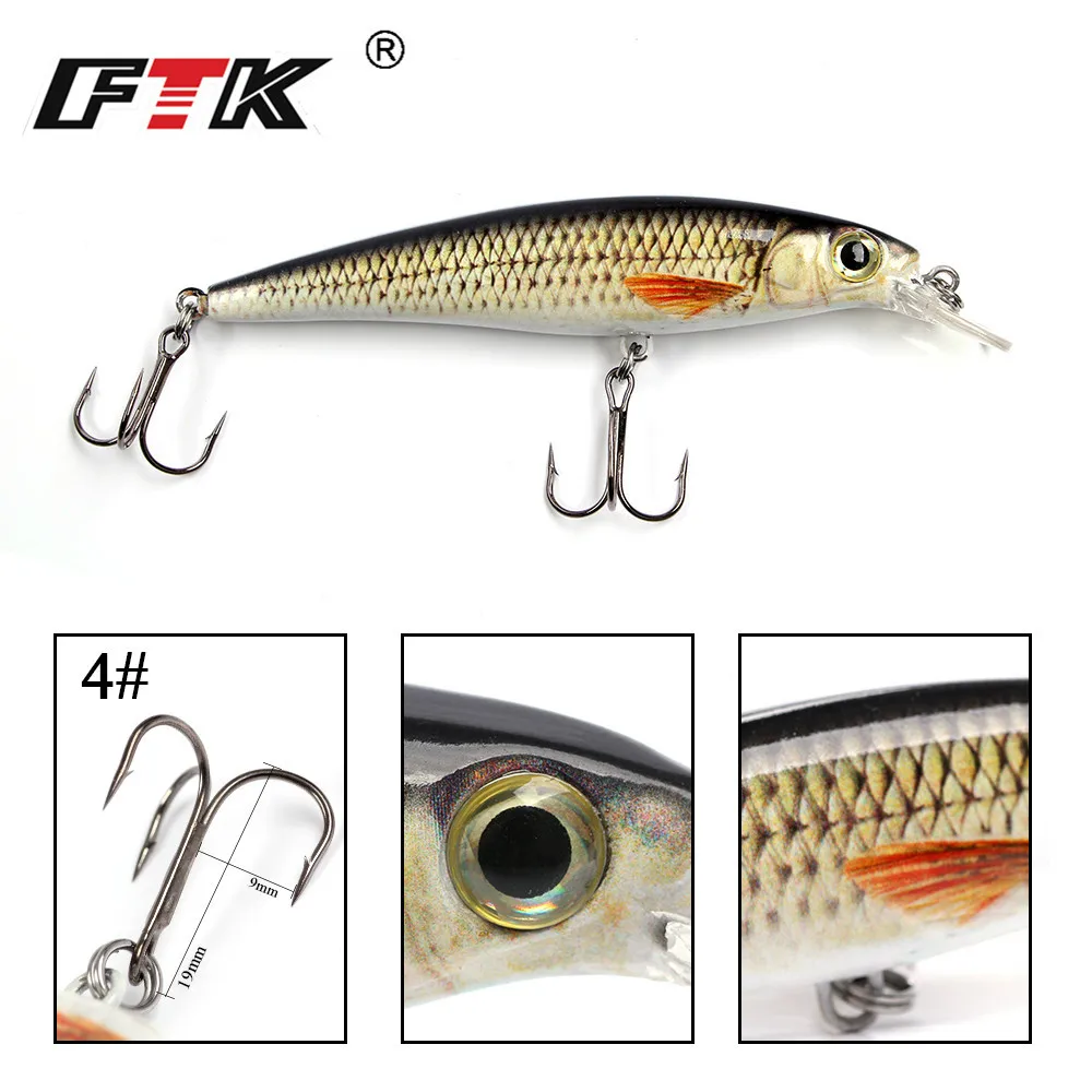 FTK 1pc Minnow Fishing Lure Laser Hard Artificial Bait 12g/100mm Fishing Wobblers Crankbait Minnows 3D Eyes Fishing Tackle