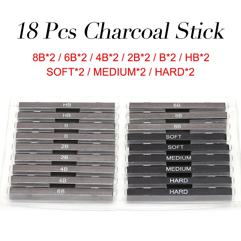 18 Pcs Charcoal Stick Premium Square Compressed Charcoal Drawing Pencils Set for DIY Drawing Crafts, Sketching, Shading