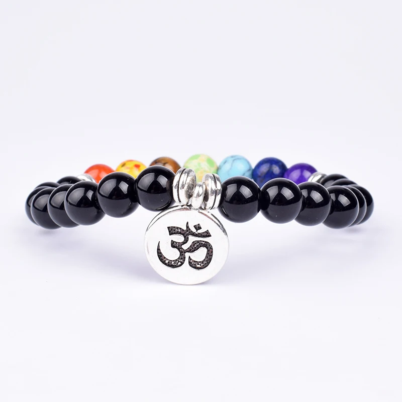 Natural Black Onyx 7 Chakra Bracelets & Bangles for Women Fashion Yoga Balance Healing Bracelets Men Buddha Prayer Beads Jewelry