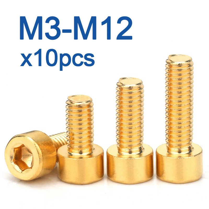 10pcs/lot M3 M4 M5 M6 M8 Pure Brass Hex Hexagon Socket Cap Head Screws DIN912