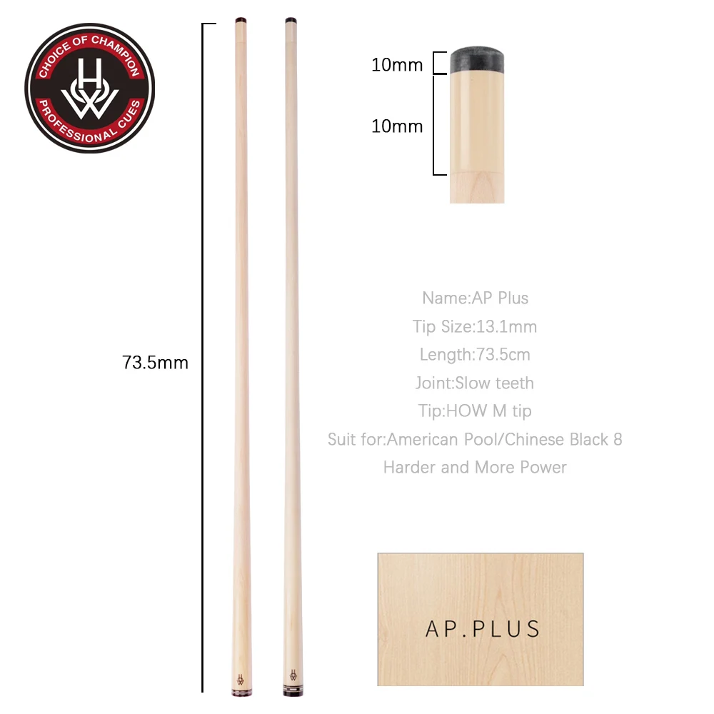 HOW-AP PLUS Maple Shaft for Pool, Solid Wood, Original, How Cue Radial, 3/8*8 Joint, 13.1mm