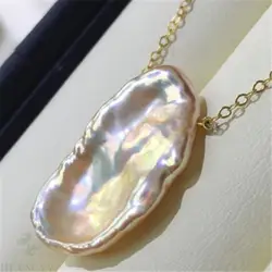 1pcs 15-18mm Pink Baroque Petal Pearl Pendant 18 Inches Necklace DIY holiday jewelry cultured