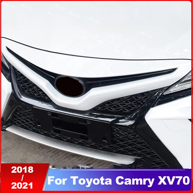 Stainless Steel Car Front Grille Grill Logo Emblem Trim Strips Cover Stickers For Toyota Camry XV70 2018-2019 2021 Accessories